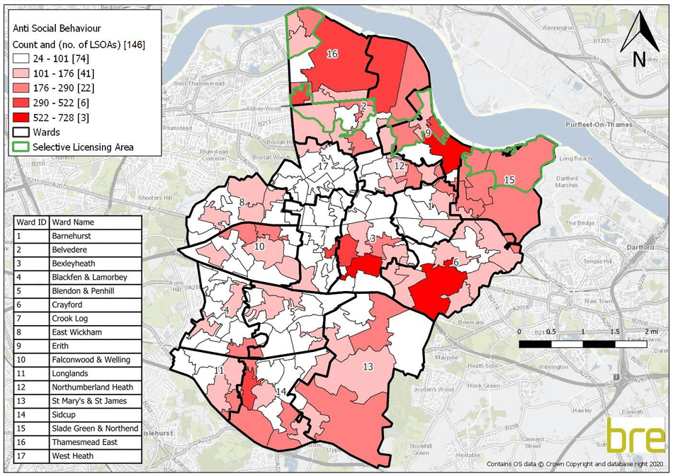 Map showing distribution of ASB by LSOA - 2021 figures