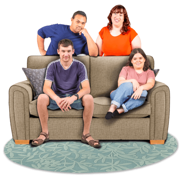 A group of people sitting on a sofa