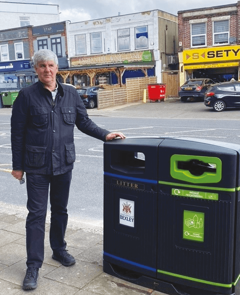 Cllr Diment with one of the new bins