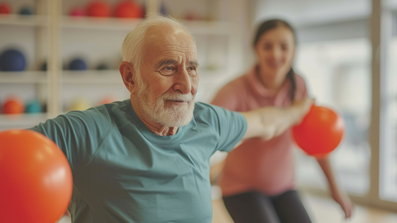 Man performing an arm strengthening exercise