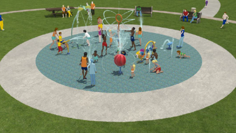 artist impression of how the improved splash park will look