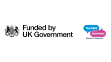 Image with two logos: Funded by UK Government, Talking Business - Business support